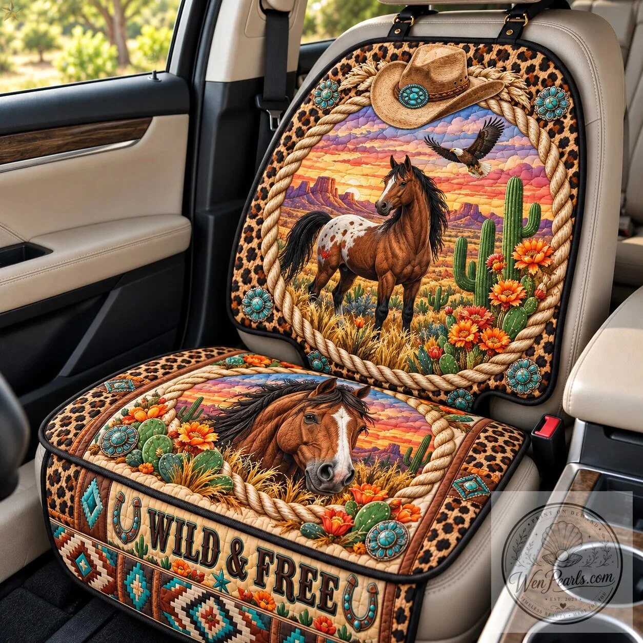 Wild Horse Freedom Quilted Car Seat Protector with Western Desert Landscape