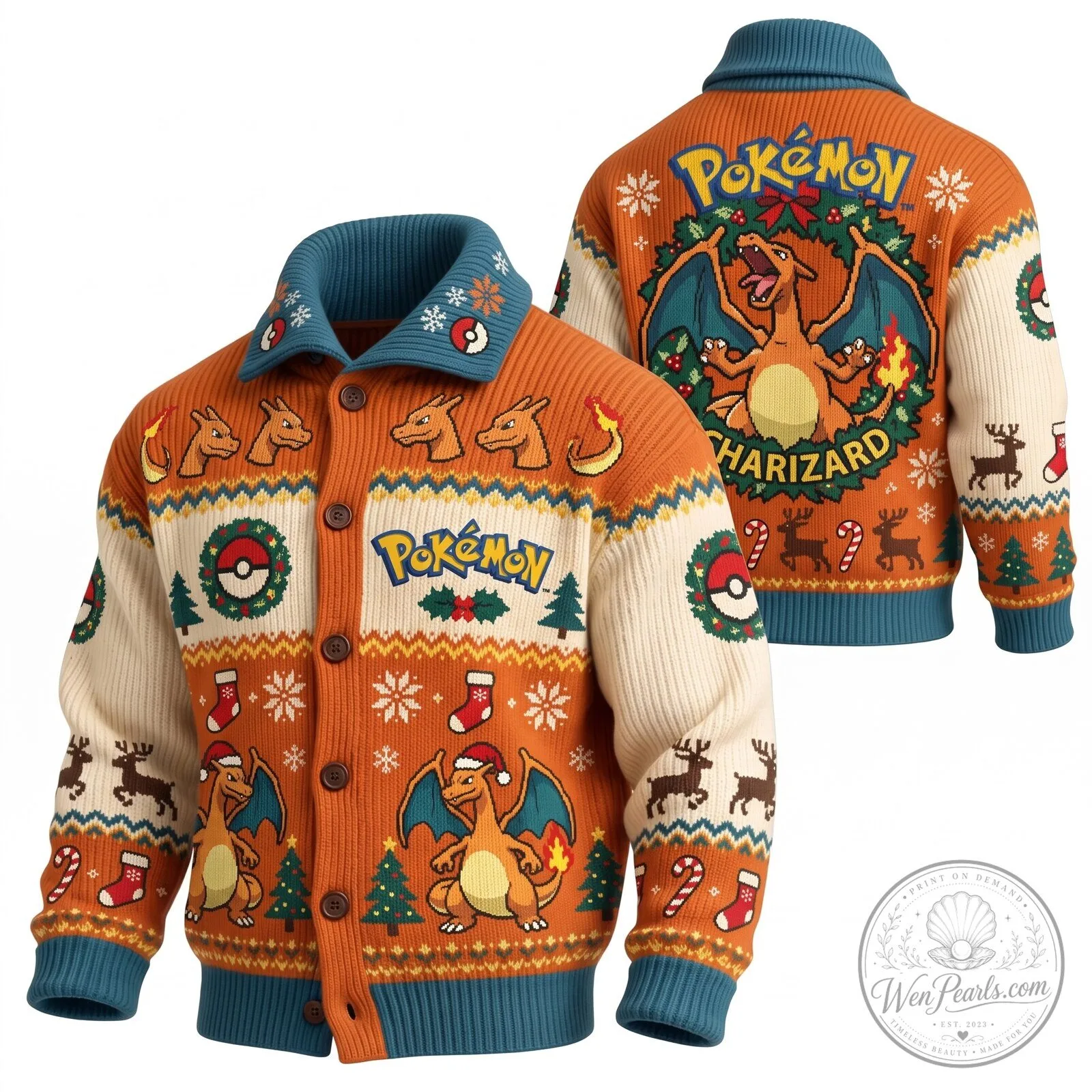 Charizard Ugly Sweater Cardigan for Christmas Holiday - Pokemon Themed Apparel
