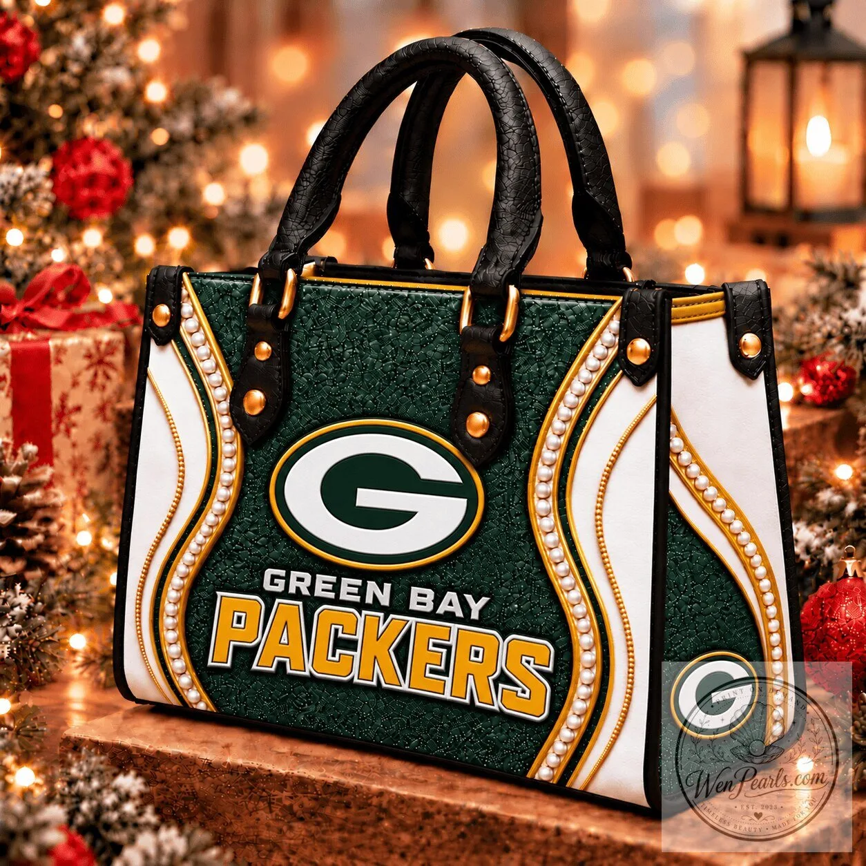 Women's Premium Leather Hand Bag featuring Green Bay Packers NFL Design