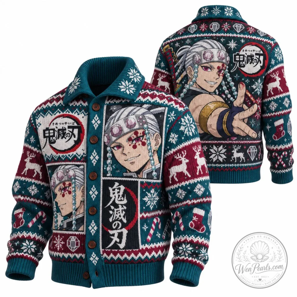Demon Slayer Tengen Uzui Christmas Holiday Ugly Sweater Cardigan Demon Slayer Tengen Uzui Christmas Holiday Ugly Sweater Cardigan