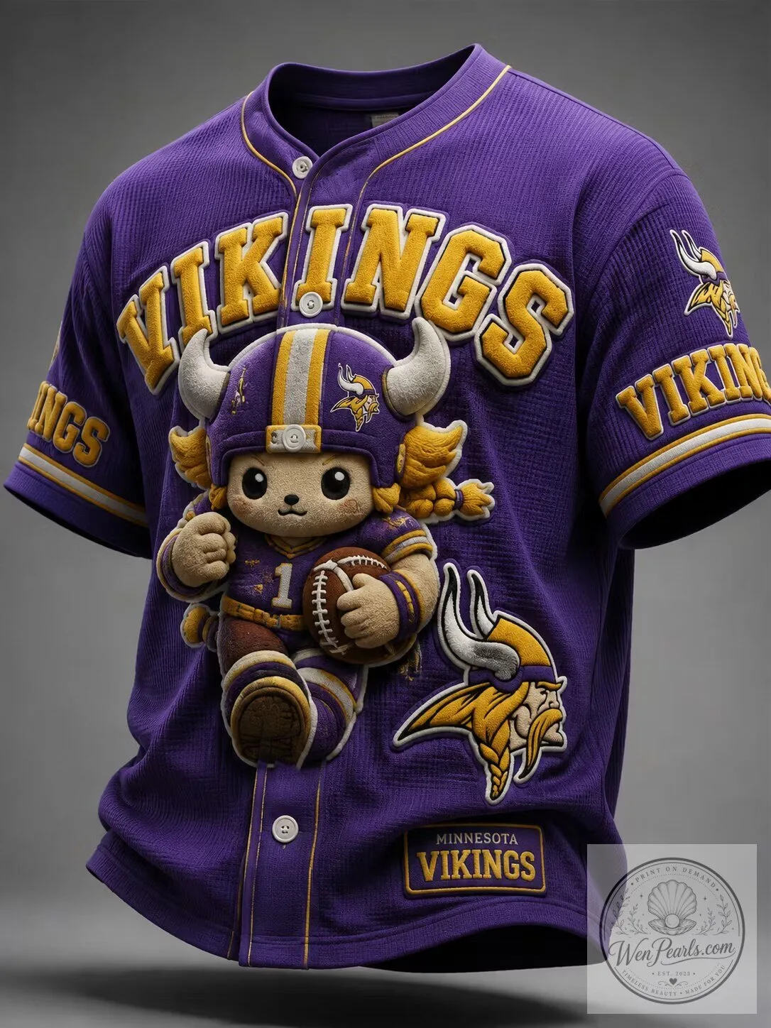 Minnesota Vikings Football Team Mascot Purple Baseball Jersey for Men