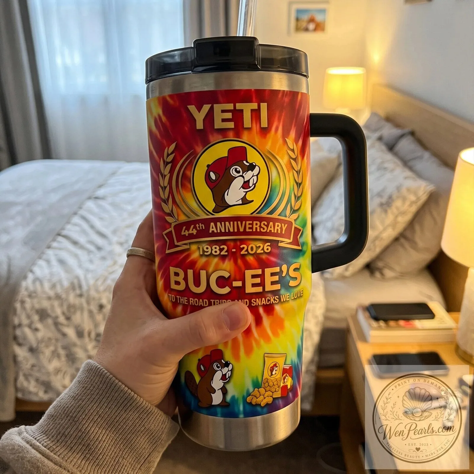 Buc-ee's 44th Anniversary Tie-Dye Travel Tumbler with Handle and Straw 8 Buc-ee