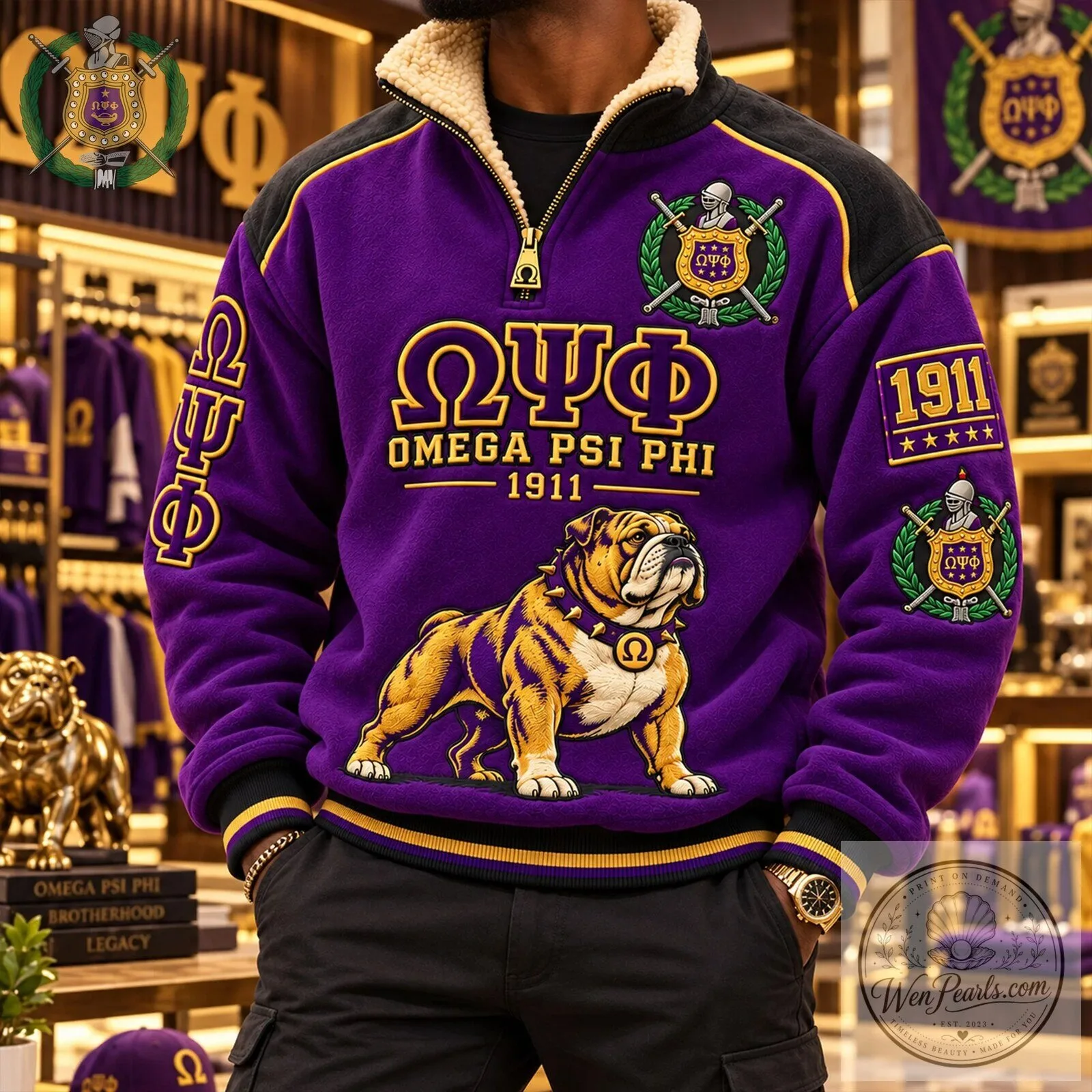 Omega Psi Phi Fraternity Bulldog Sherpa Collar Pullover Sweatshirt 10 Omega Psi Phi Fraternity Bulldog Sherpa Collar Pullover Sweatshirt