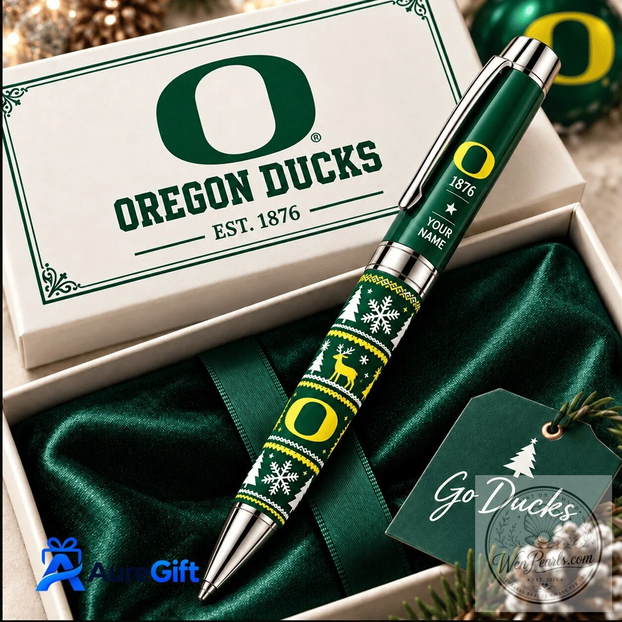 Oregon Ducks NCAA Christmas Ugly Sweater Pattern Personalized Ballpoint Pen