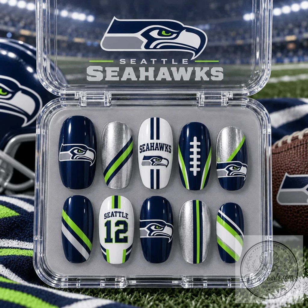 Seattle Seahawks Football Team Logo Press-On Nails Set Seattle Seahawks Football Team Logo Press-On Nails Set