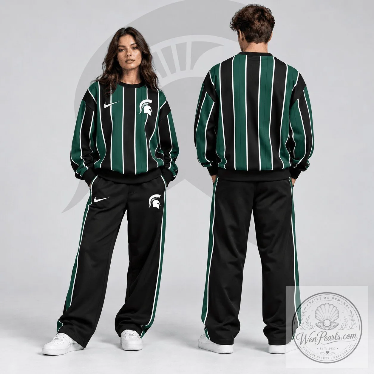 Michigan State Spartans Vertical Stripe Crewneck Sweatshirt 1 Michigan State Spartans Vertical Stripe Crewneck Sweatshirt