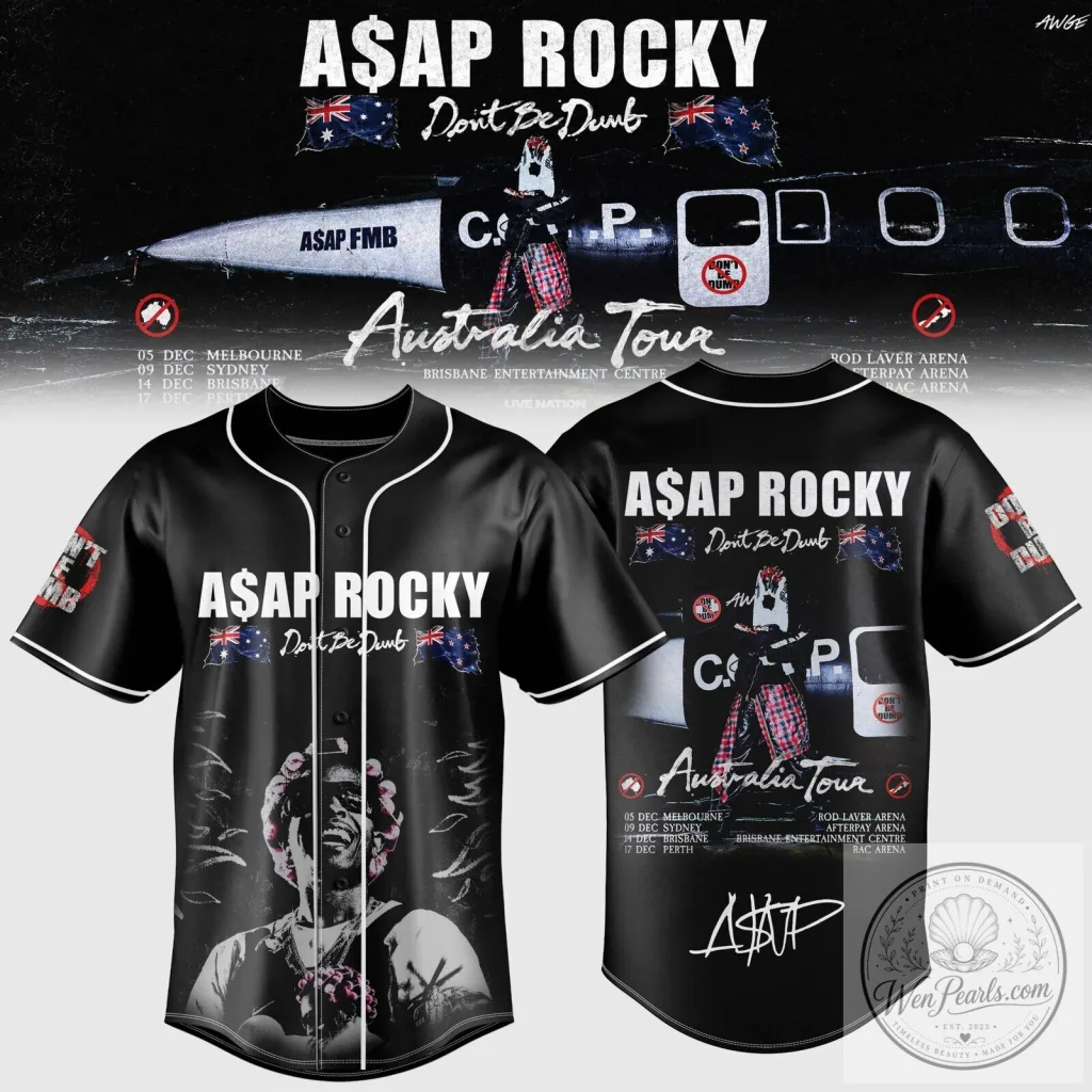 ASAP Rocky Don't Be Dumb World Tour Australia Baseball Jersey ASAP Rocky Don't Be Dumb World Tour Australia Baseball Jersey