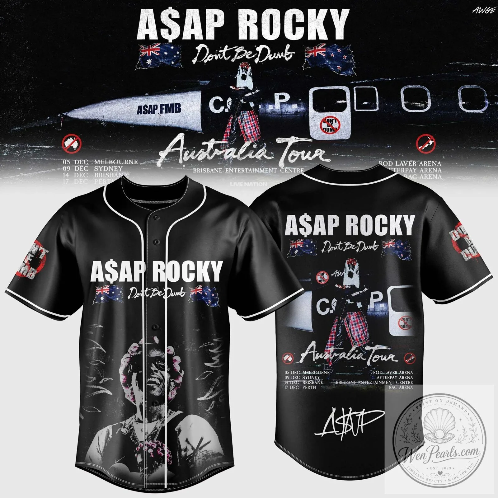 ASAP Rocky Don't Be Dumb World Tour Australia Baseball Jersey