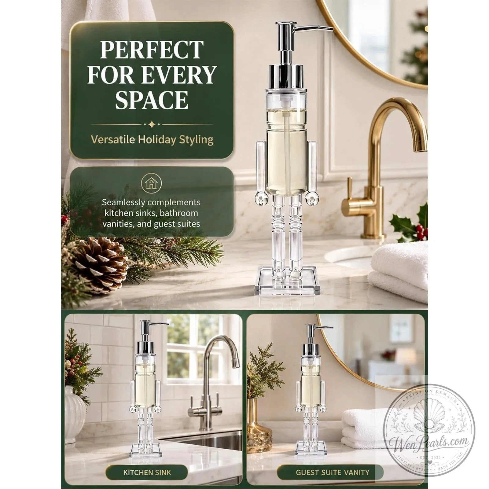 Nutcracker Soldier Clear Glass Liquid Soap Dispenser Pump Bottle 19 Nutcracker Soldier Clear Glass Liquid Soap Dispenser Pump Bottle