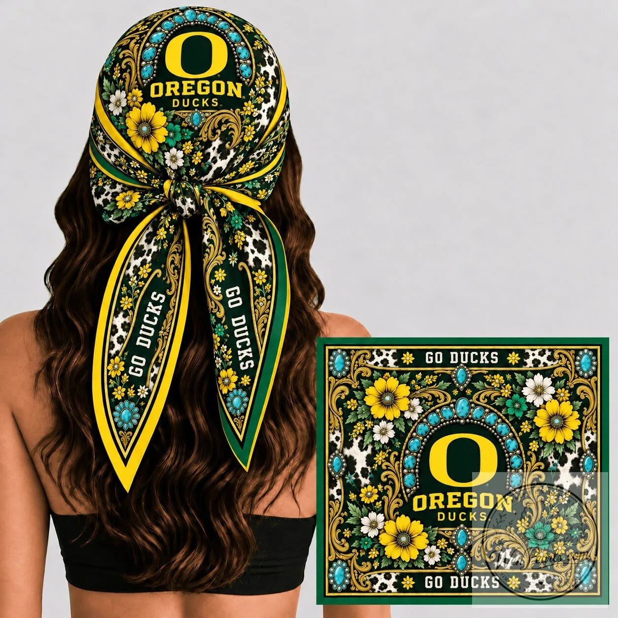 Oregon Ducks Floral Western Boho Go Ducks Pattern Silk Bandana Scarf