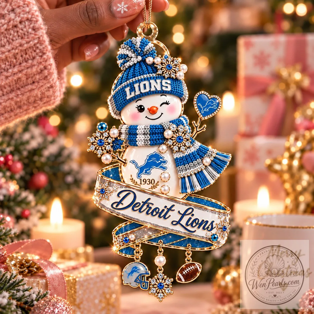 Detroit Lions Snowman Christmas Ornament NFL Football Team Holiday Decoration