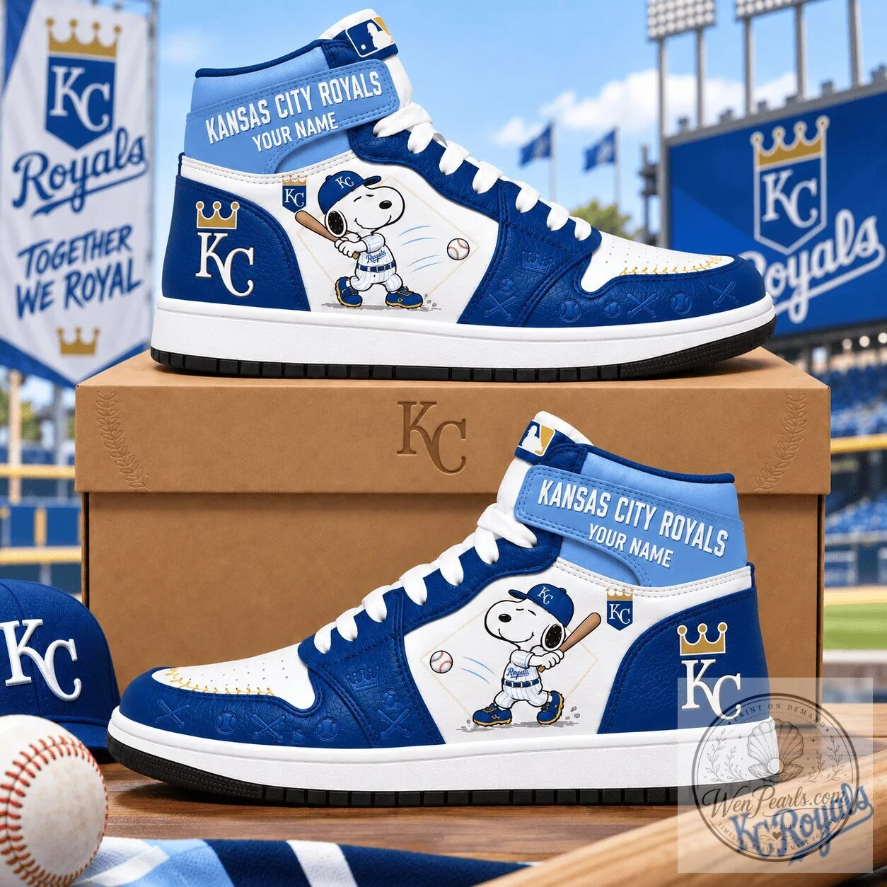 Kansas City Royals Snoopy Baseball Player Custom Name High Top Sneakers