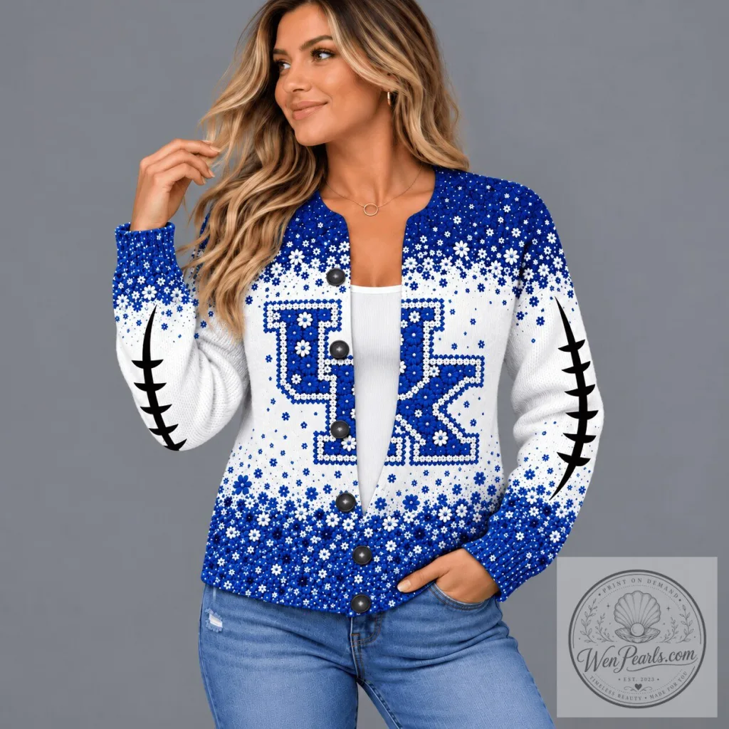 Kentucky Wildcats Football Pattern Floral Design Button-Up Cardigan Sweater Kentucky Wildcats Football Pattern Floral Design Button-Up Cardigan Sweater