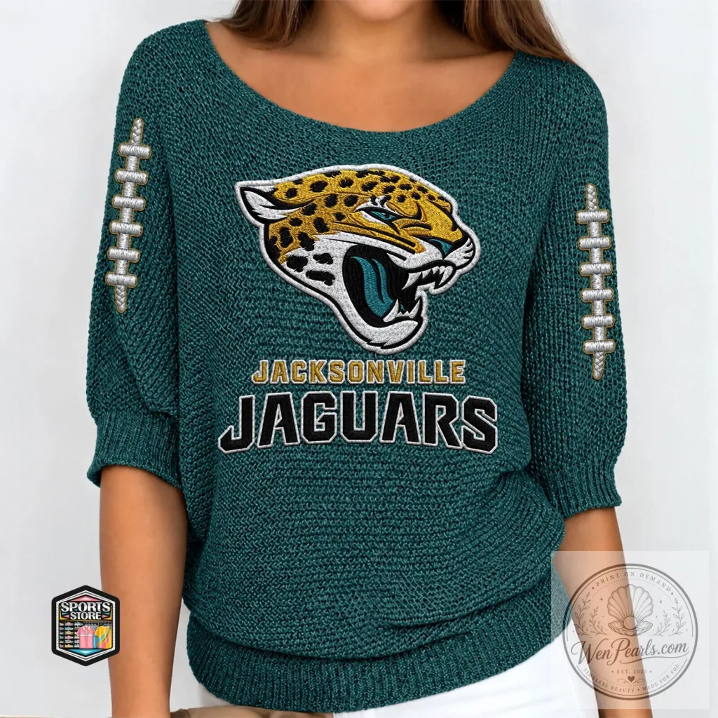 Jacksonville Jaguars Women's Football Team Logo Deep Neck Sweater Jacksonville Jaguars Women's Football Team Logo Deep Neck Sweater
