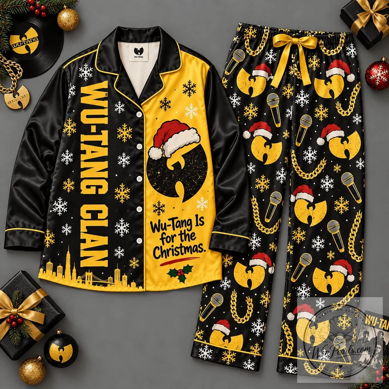 Wu-Tang Clan Christmas Holiday Pajamas Set with Santa Hat Logo