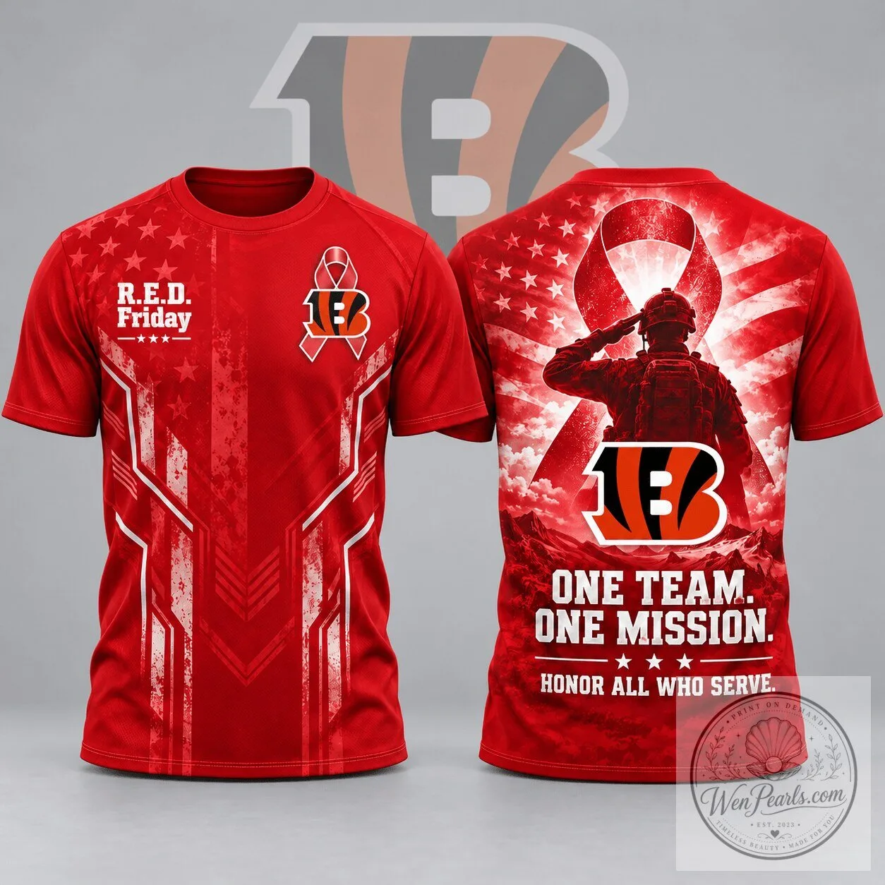 Cincinnati Bengals R.E.D. Friday One Team One Mission Patriotic Soldier Tribute T-Shirt