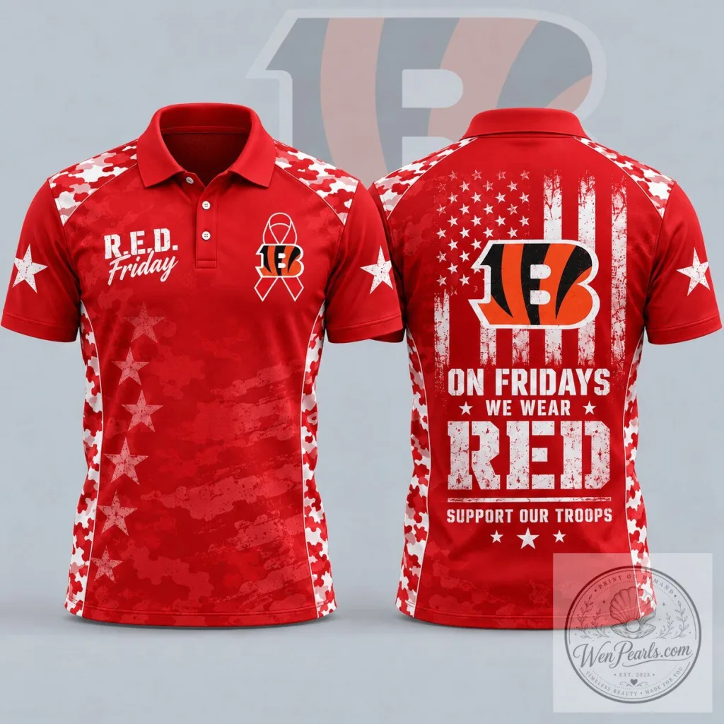 Cincinnati Bengals R.E.D. Friday Patriotic Military Camouflage American Flag Polo Shirt Cincinnati Bengals R.E.D. Friday Patriotic Military Camouflage American Flag Polo Shirt