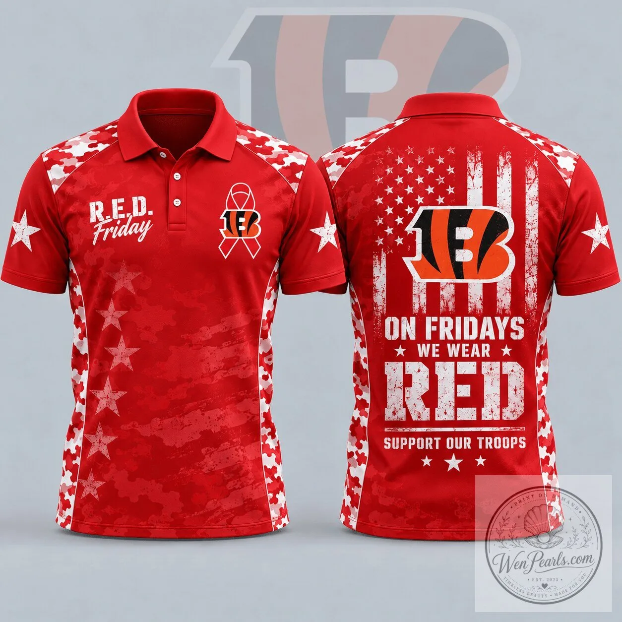 Cincinnati Bengals R.E.D. Friday Patriotic Military Camouflage American Flag Polo Shirt