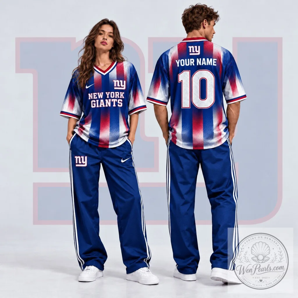 New York Giants NFL Custom Name Number Gradient Shadow V-Neck Football Jersey New York Giants NFL Custom Name Number Gradient Shadow V-Neck Football Jersey