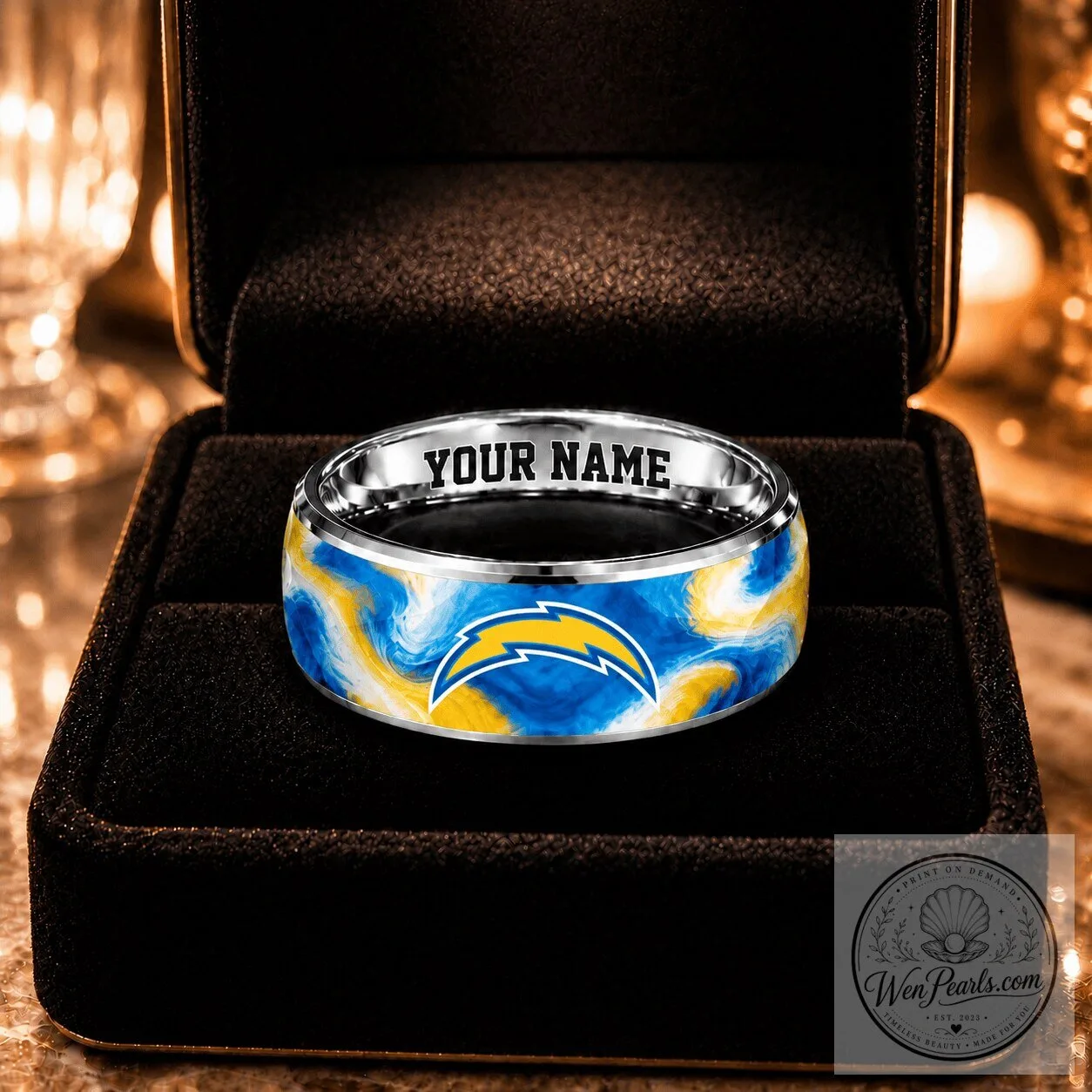Los Angeles Chargers NFL Personalized Custom Name Stainless Steel Ring