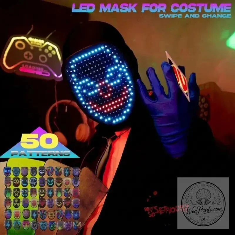 LED Light Up Face Mask with Color Changing Gesture Activated Display 12 LED Light Up Face Mask with Color Changing Gesture Activated Display