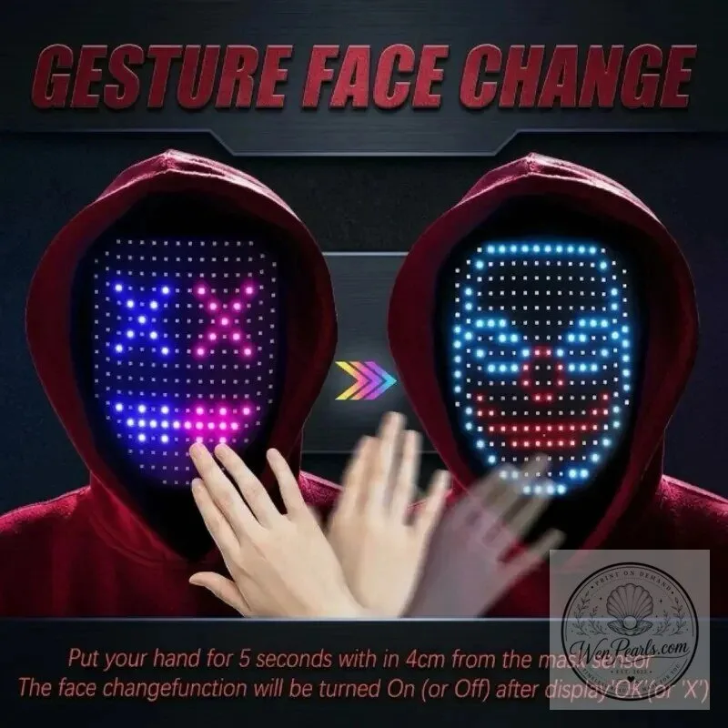 LED Light Up Face Mask with Color Changing Gesture Activated Display 13 LED Light Up Face Mask with Color Changing Gesture Activated Display