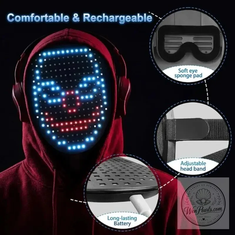 LED Light Up Face Mask with Color Changing Gesture Activated Display 15 LED Light Up Face Mask with Color Changing Gesture Activated Display