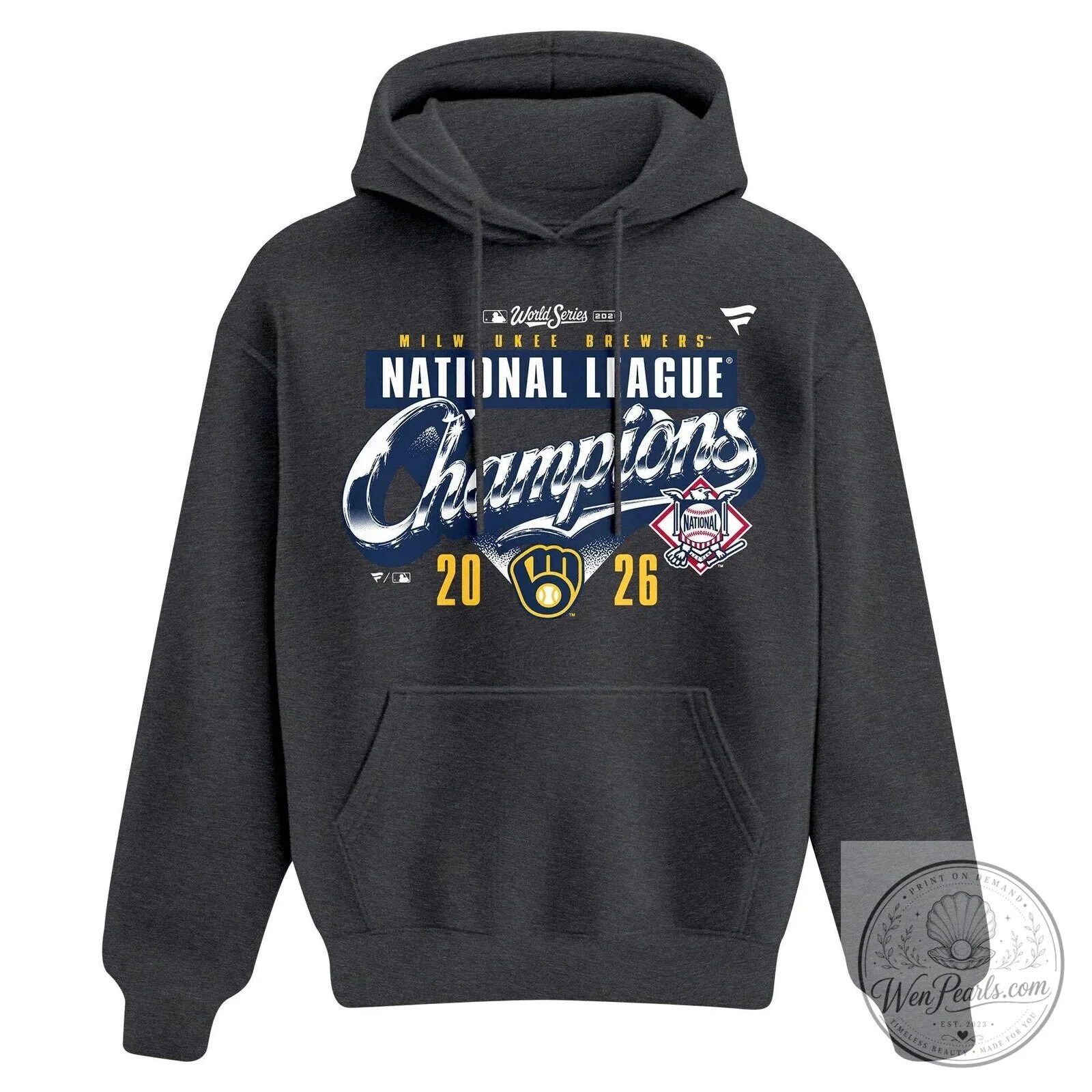 Milwaukee Brewers 2026 National League Champions Heather Charcoal Hoodie 12 Milwaukee Brewers 2026 National League Champions Heather Charcoal Hoodie