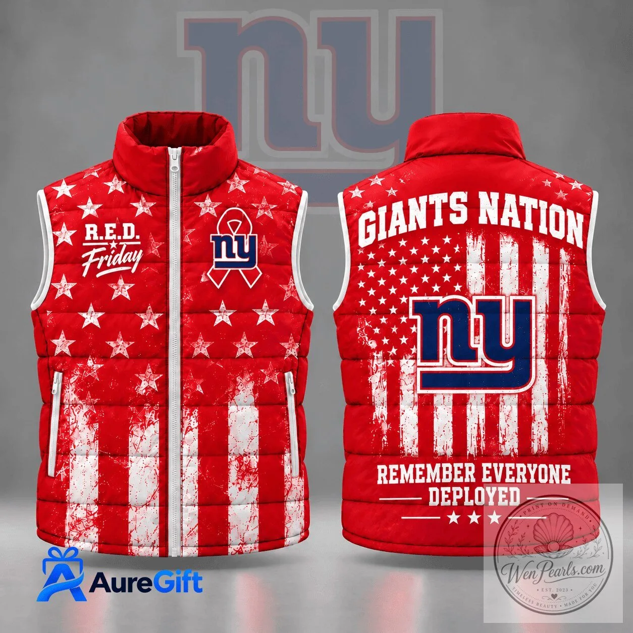 Patriotic Puffer Vest with Stars and Stripes for New York Giants R.E.D. Friday
