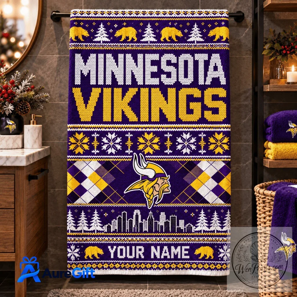 Minnesota Vikings NFL Christmas Personalized Name Bathroom Towel Gift Minnesota Vikings NFL Christmas Personalized Name Bathroom Towel Gift