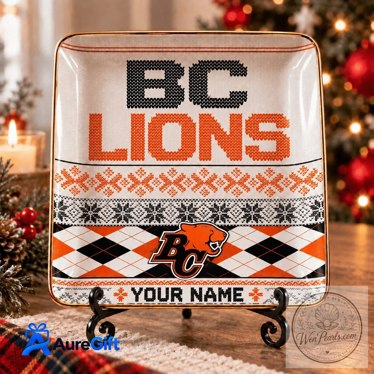 BC Lions Canadian Football League Christmas Personalized Jewelry Dish Tray