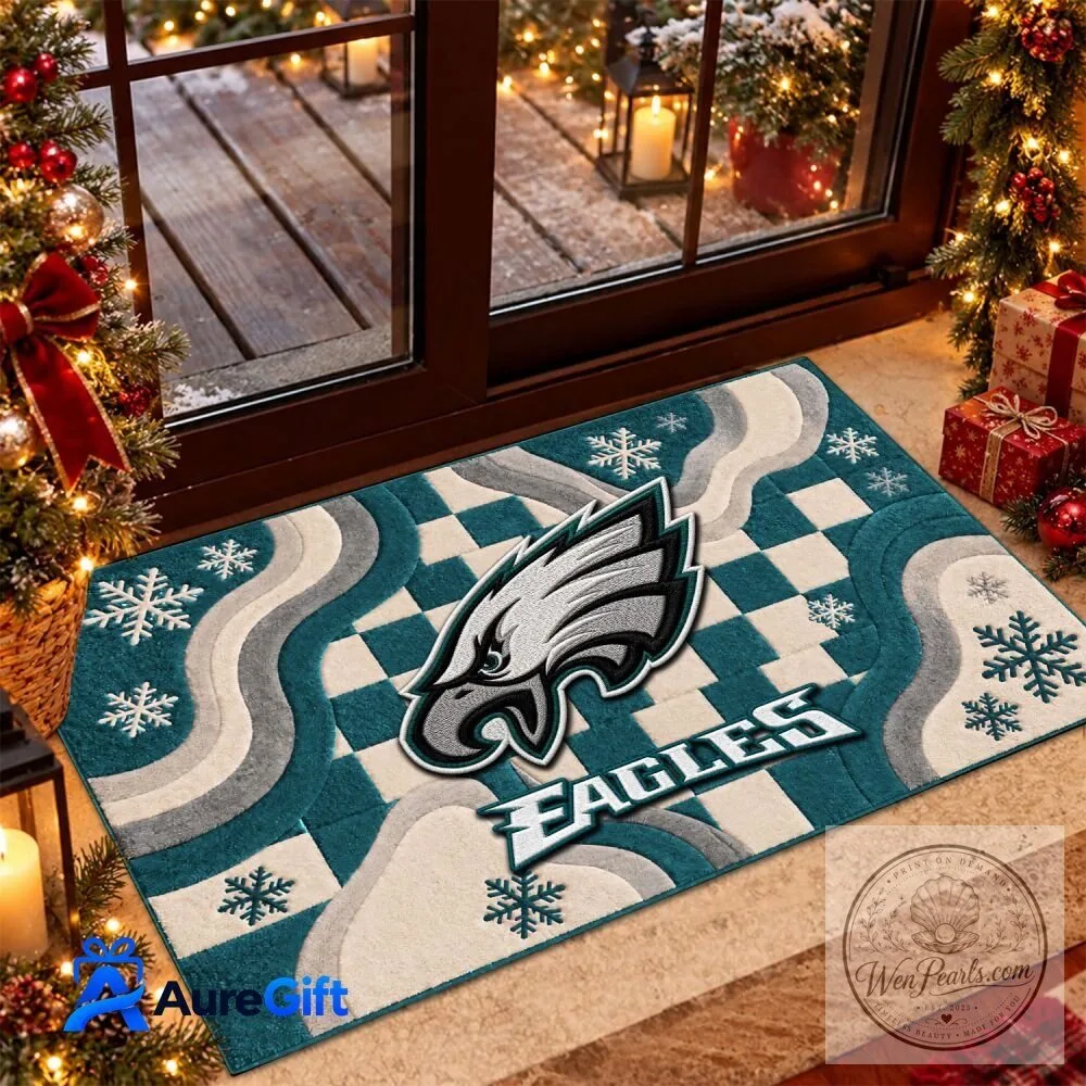 Philadelphia Eagles Christmas Snowflakes Checkerboard Doormat