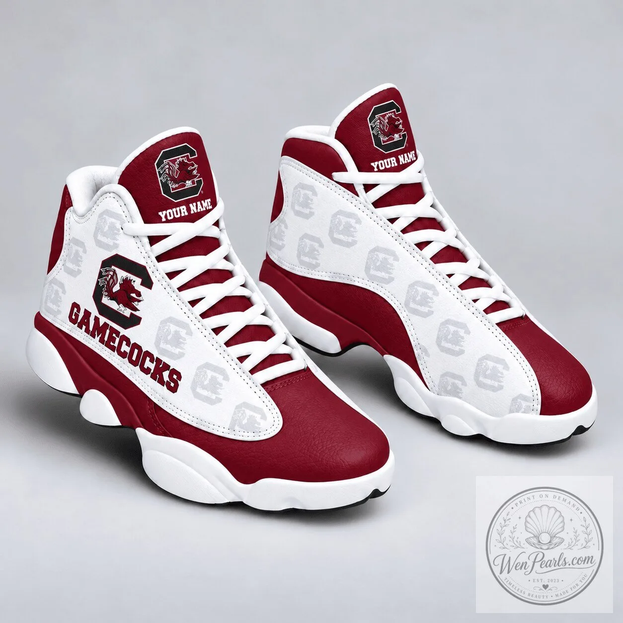 South Carolina Gamecocks Personalized Red White Basketball Fan Shoes 1 South Carolina Gamecocks Personalized Red White Basketball Fan Shoes