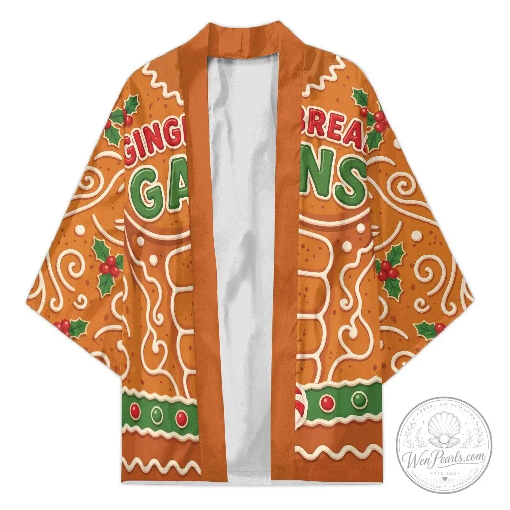 Funny Christmas Gingerbread Man Gingerbread Gains Bodybuilder Kimono Cardigan