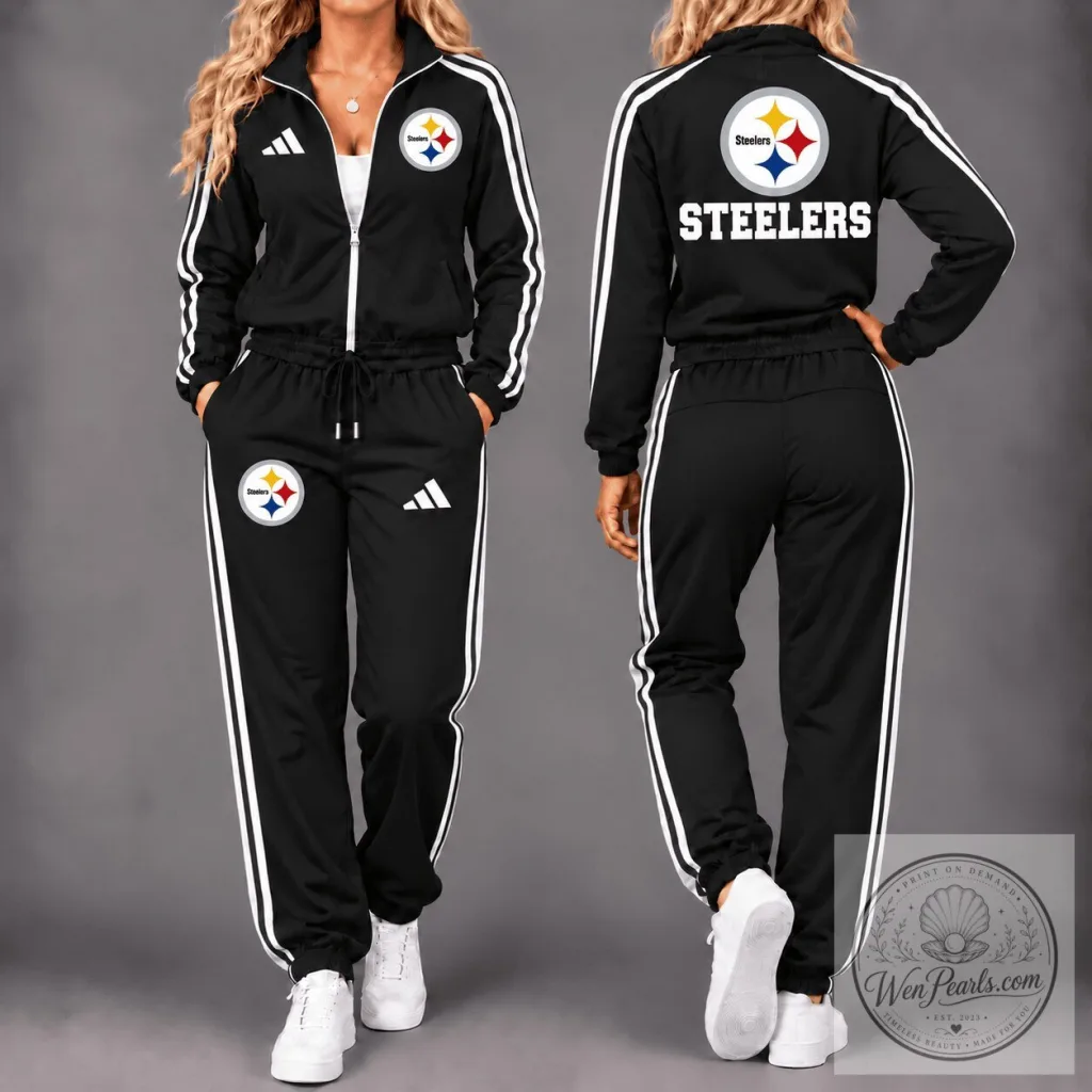 Pittsburgh Steelers Gameday Tracksuit for Women, Black Full Zip Jacket and Pants Set 32 Pittsburgh Steelers Gameday Tracksuit for Women, Black Full Zip Jacket and Pants Set