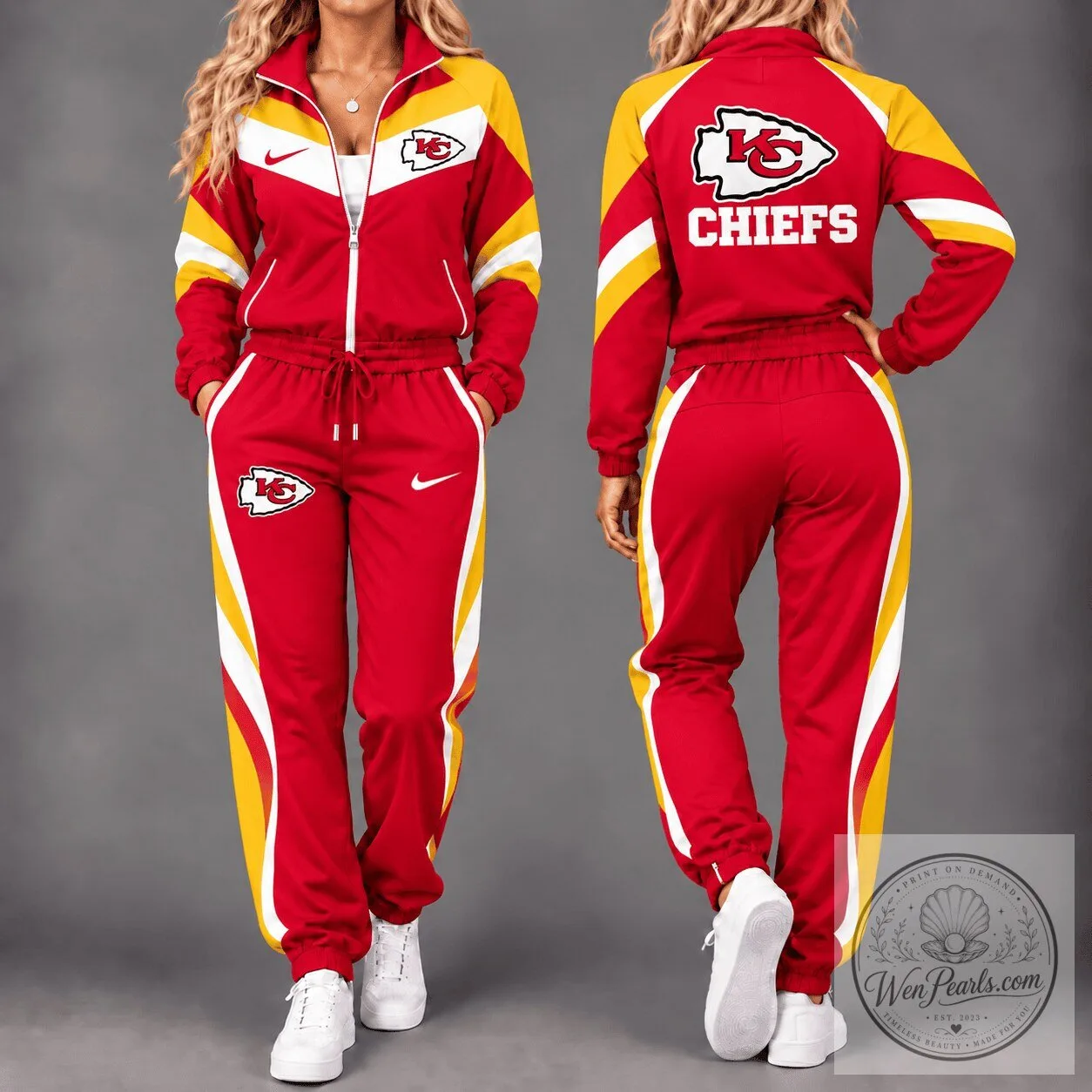 Kansas City Chiefs Women's Red and Yellow Tracksuit Set with Full Zip Jacket