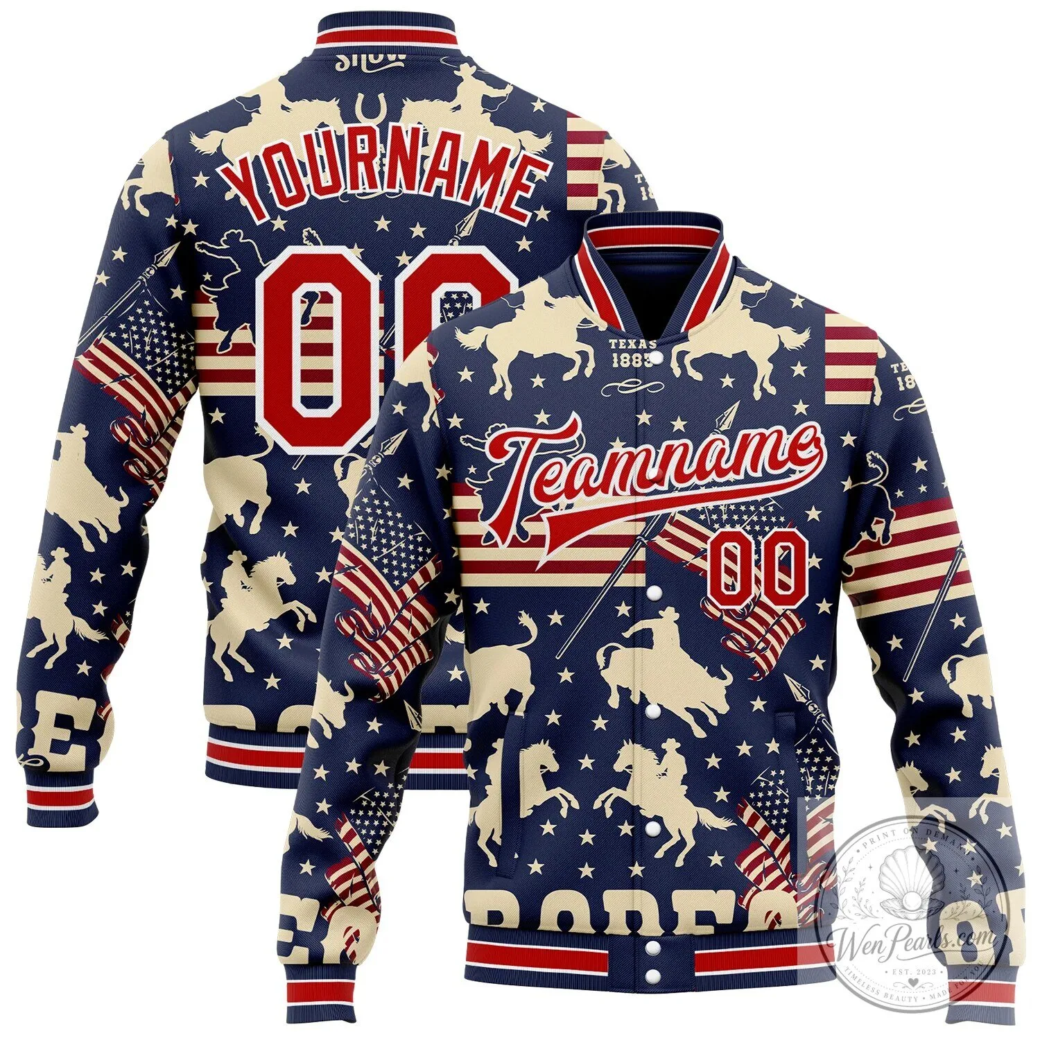 Personalized Western Cowboy American Flag Bomber Jacket