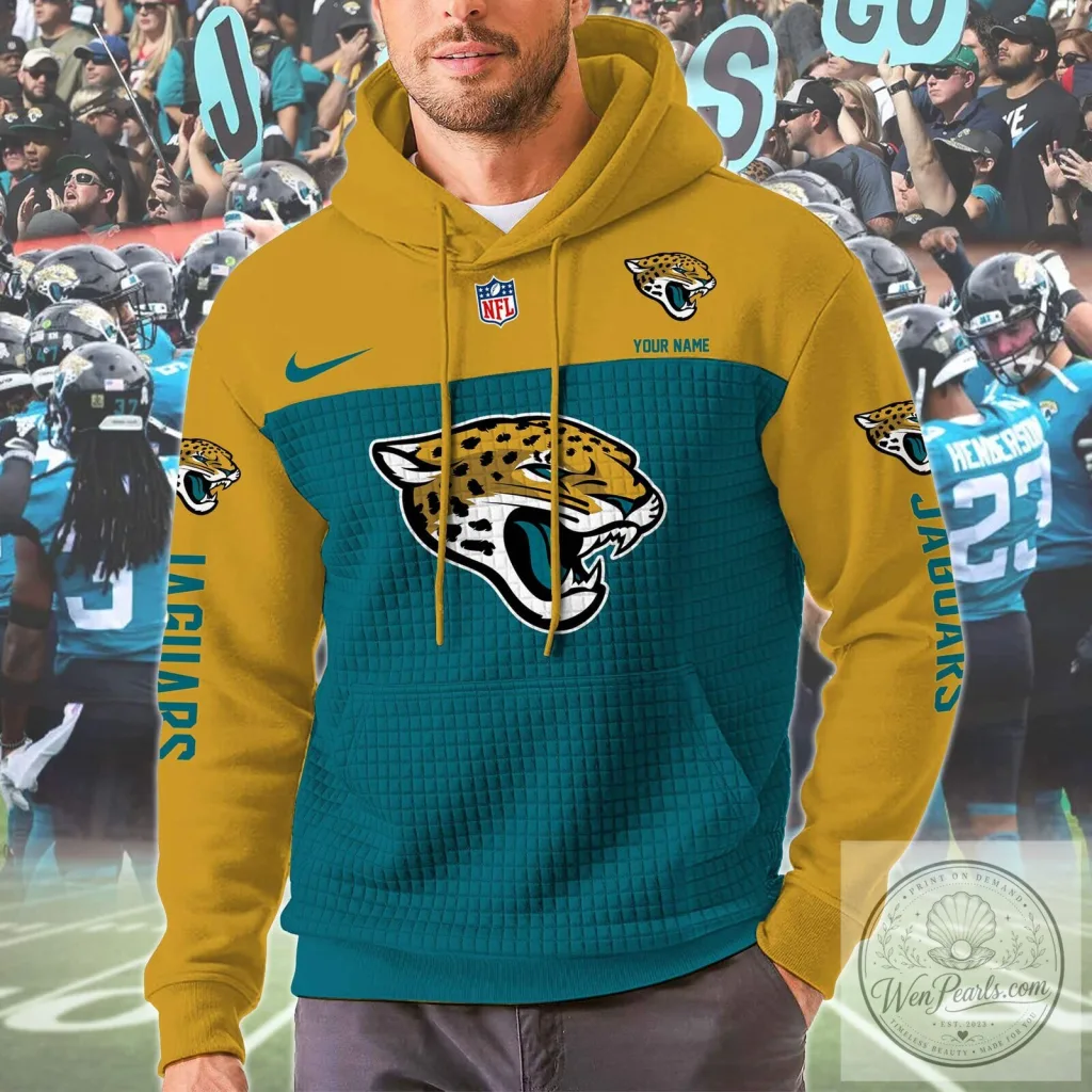 Jacksonville Jaguars NFL Football Team Gold Teal Color Block Pullover Hoodie Jacksonville Jaguars NFL Football Team Gold Teal Color Block Pullover Hoodie