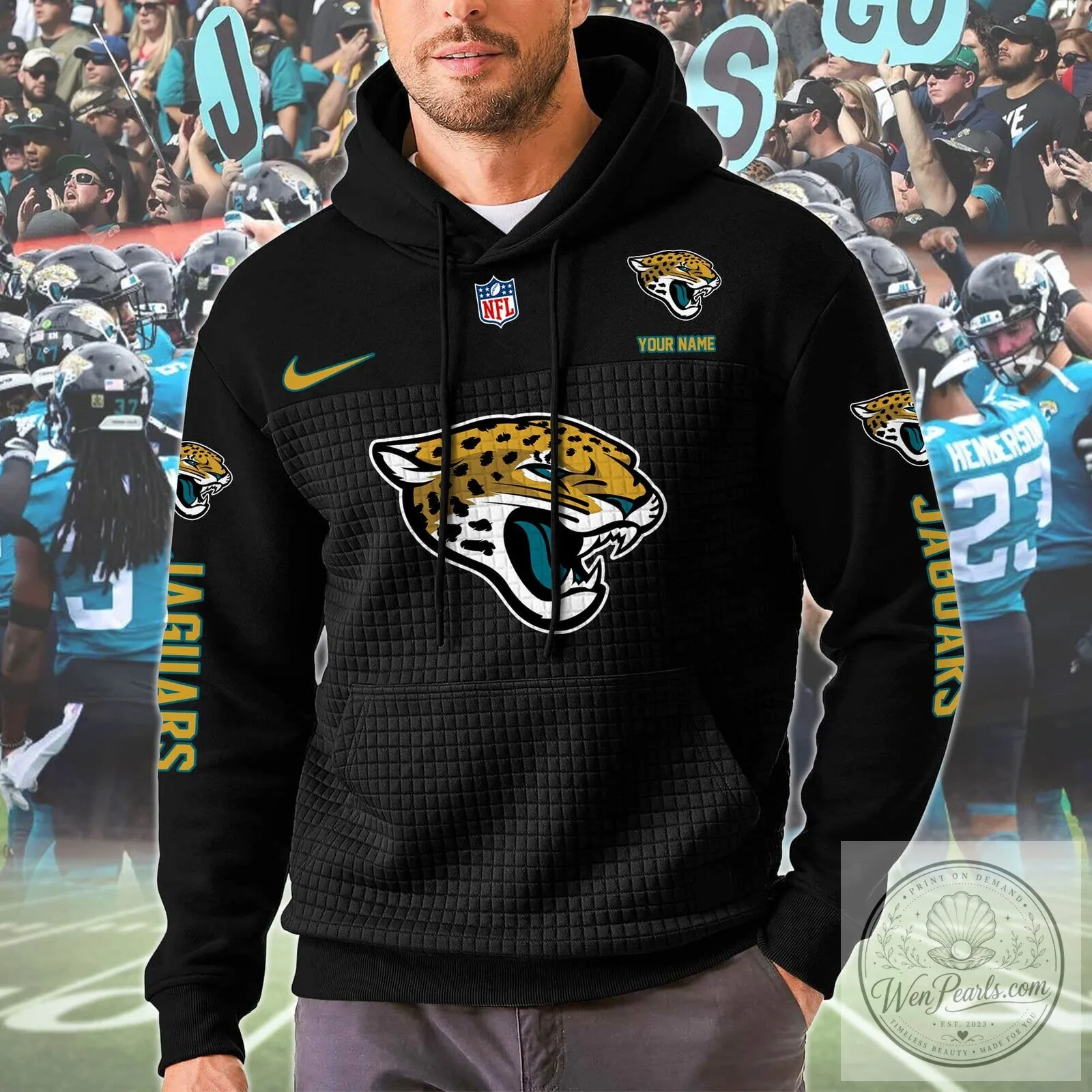 Jacksonville Jaguars NFL Football Team Gold Teal Color Block Pullover Hoodie 12 Jacksonville Jaguars NFL Football Team Gold Teal Color Block Pullover Hoodie