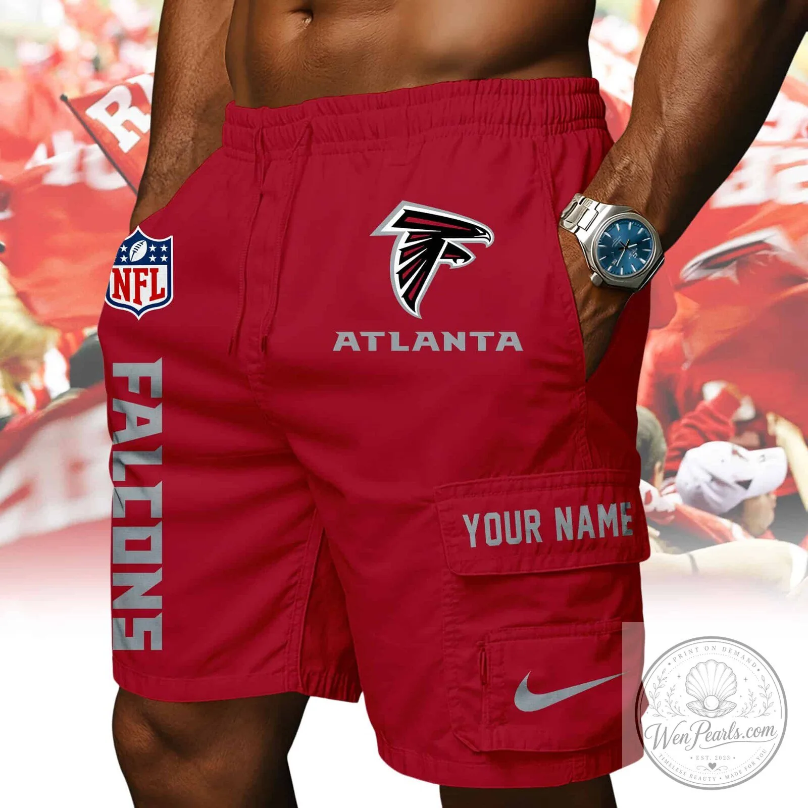 Atlanta Falcons NFL Custom Name Red Athletic Cargo Shorts
