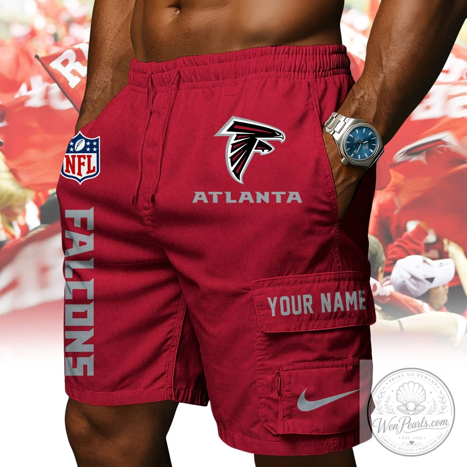 Atlanta Falcons NFL Custom Name Red Athletic Cargo Shorts 11 Atlanta Falcons NFL Custom Name Red Athletic Cargo Shorts