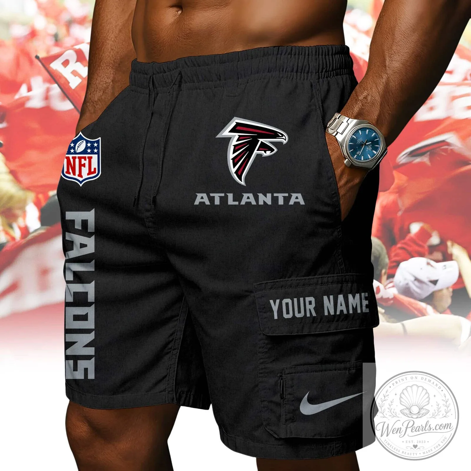 Atlanta Falcons NFL Custom Name Red Athletic Cargo Shorts 12 Atlanta Falcons NFL Custom Name Red Athletic Cargo Shorts