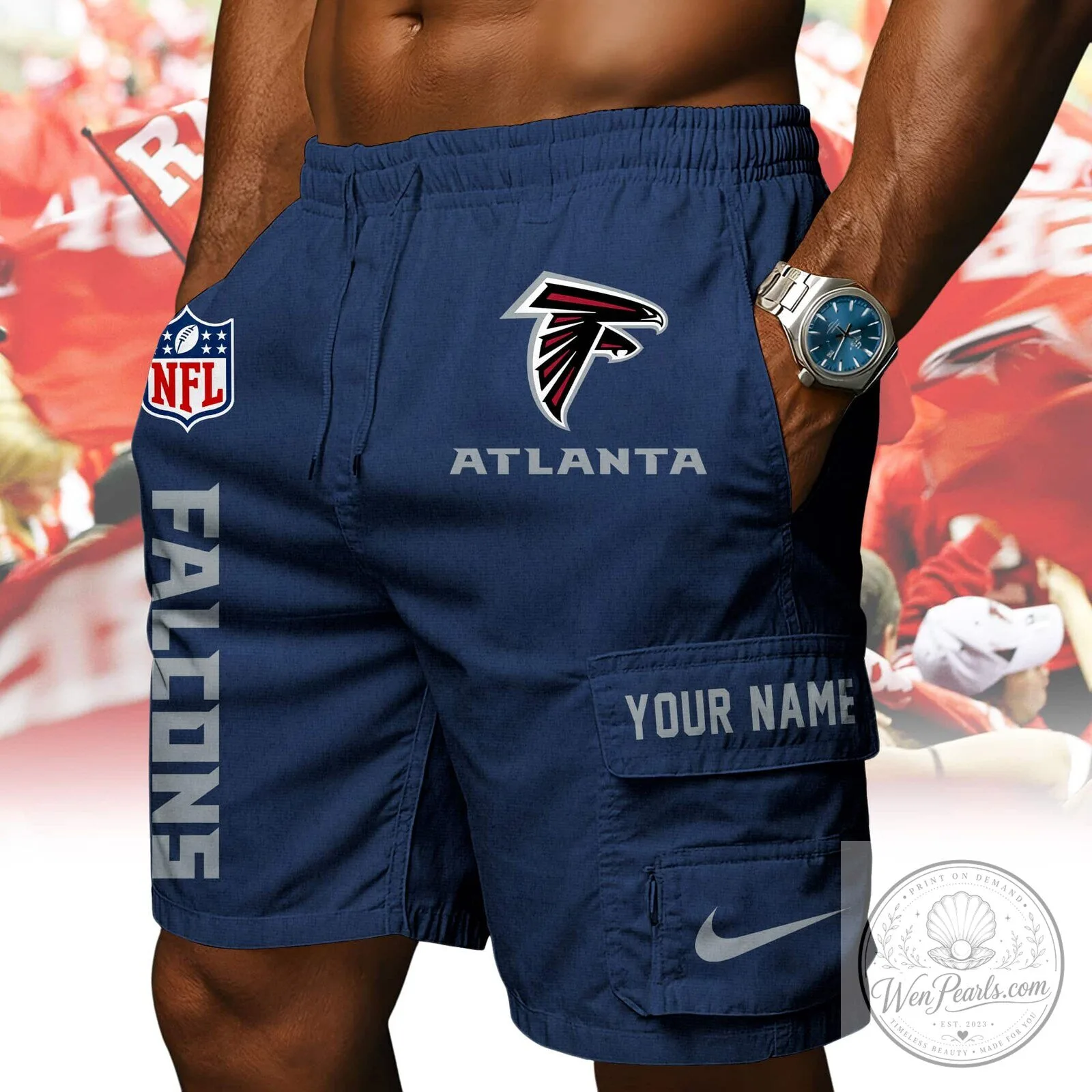 Atlanta Falcons NFL Custom Name Red Athletic Cargo Shorts 13 Atlanta Falcons NFL Custom Name Red Athletic Cargo Shorts