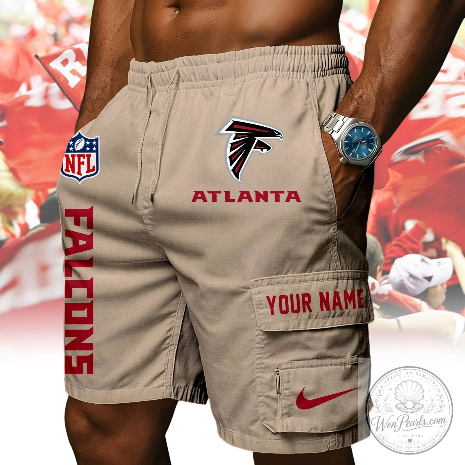 Atlanta Falcons NFL Custom Name Red Athletic Cargo Shorts 16 Atlanta Falcons NFL Custom Name Red Athletic Cargo Shorts