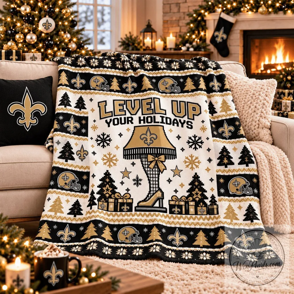 New Orleans Saints Level Up Your Holidays Christmas Fleece Blanket New Orleans Saints Level Up Your Holidays Christmas Fleece Blanket