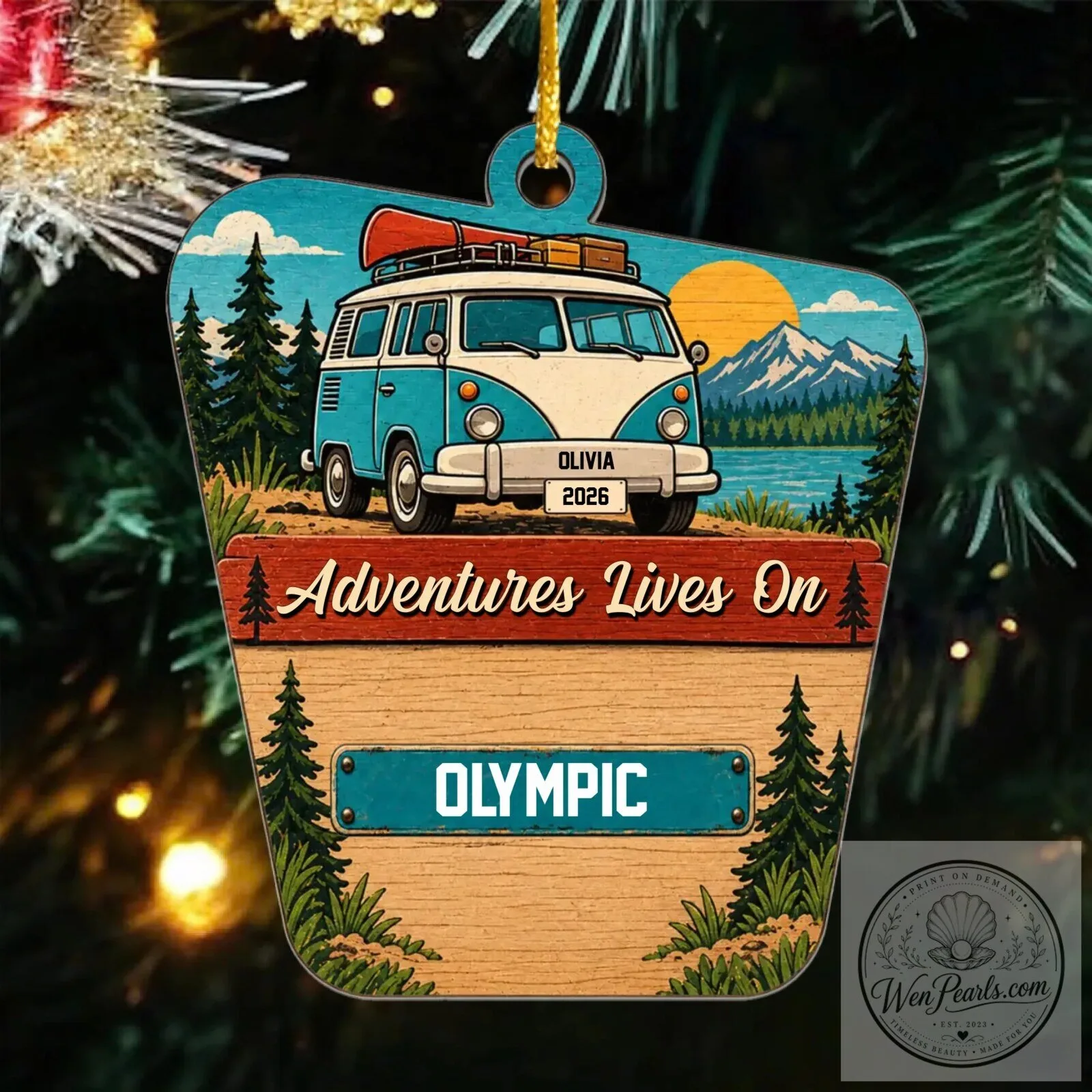 Personalized Olympic National Park Camper Van Christmas Ornament