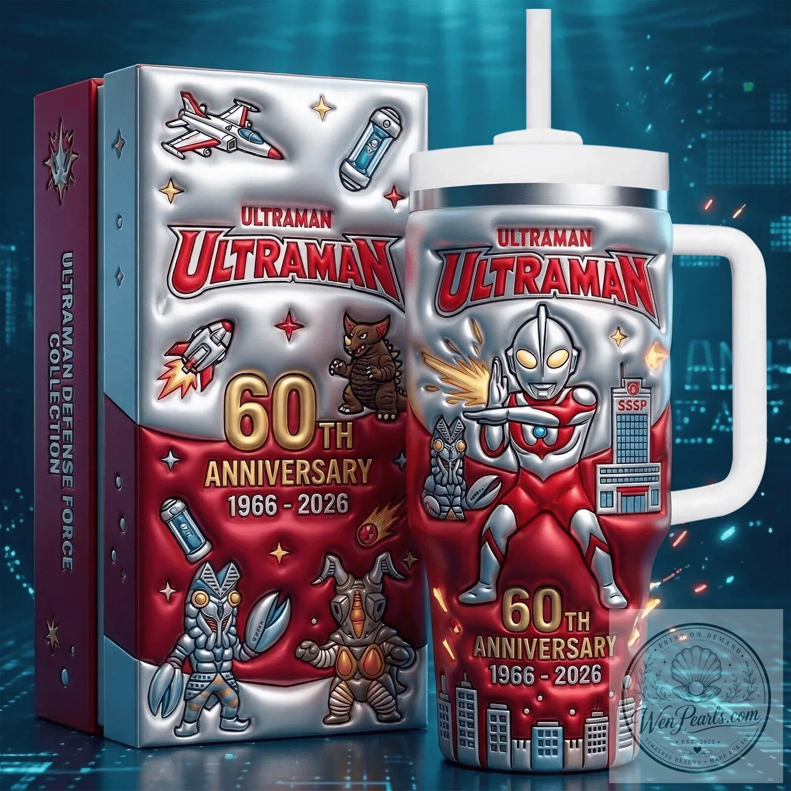 Stainless Steel Tumbler with Handle for Ultraman's 60th Anniversary