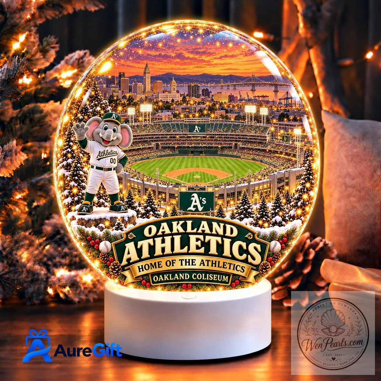Oakland Athletics Baseball Team Stadium Christmas Night Light for Fans