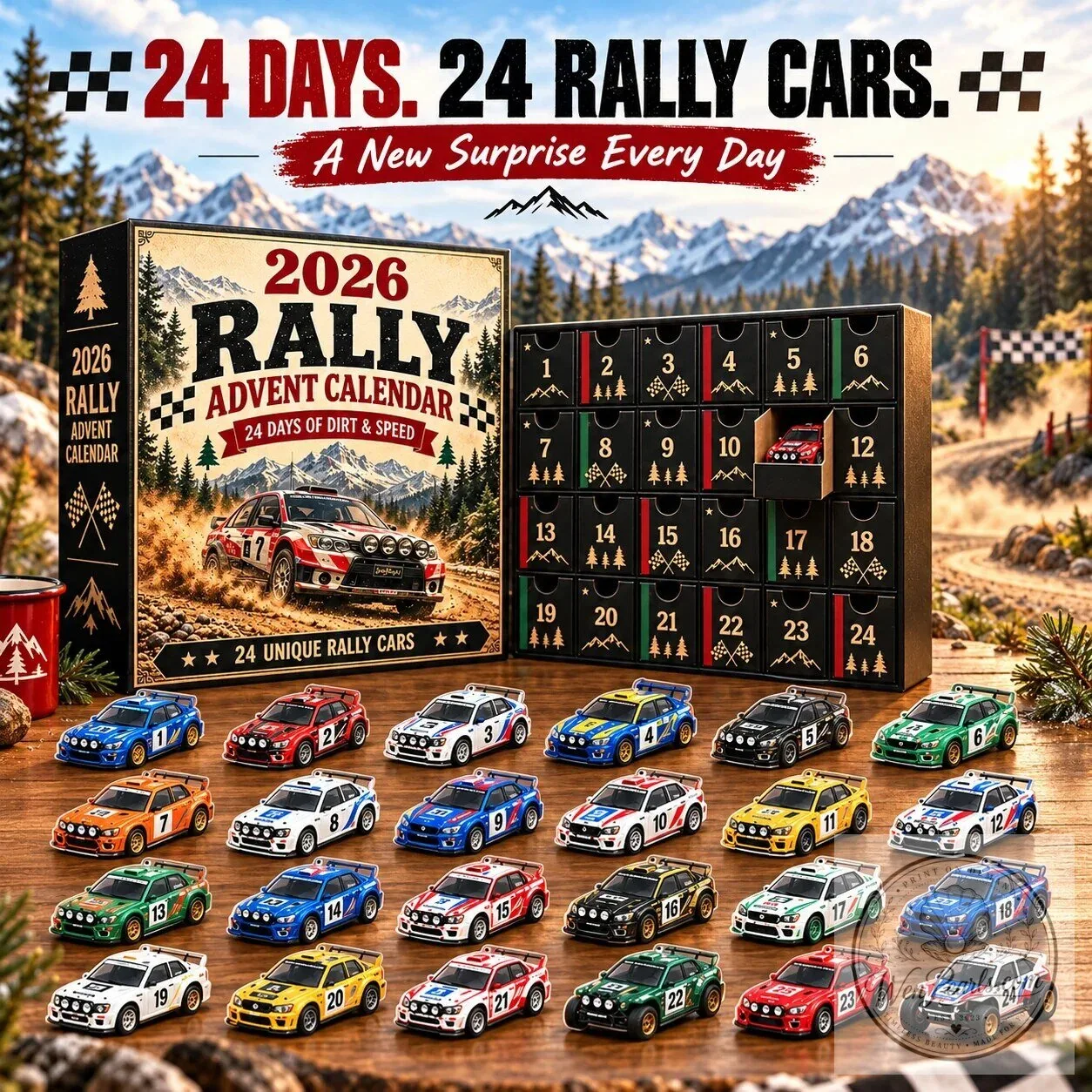 2026 Rally Racing Advent Calendar with 24 Collectible Toy Cars