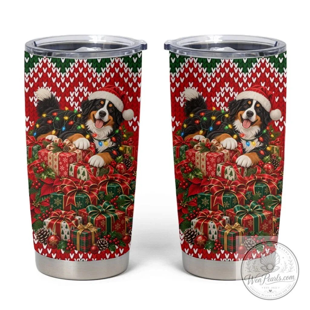 Bernese Mountain Dog Christmas Holiday Santa Hat Festive Lights Gift Tumbler 4 Bernese Mountain Dog Christmas Holiday Santa Hat Festive Lights Gift Tumbler